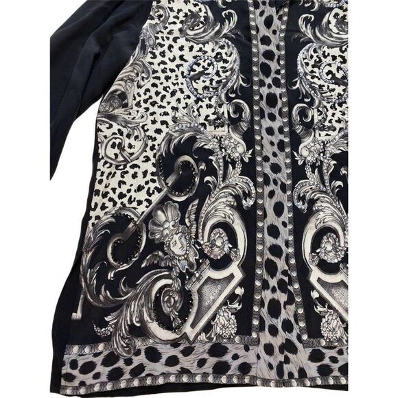 DIANE GILMAN Black White Gray Silk Blouse‎ Top Sequin Embellished Small - Picture 3 of 6